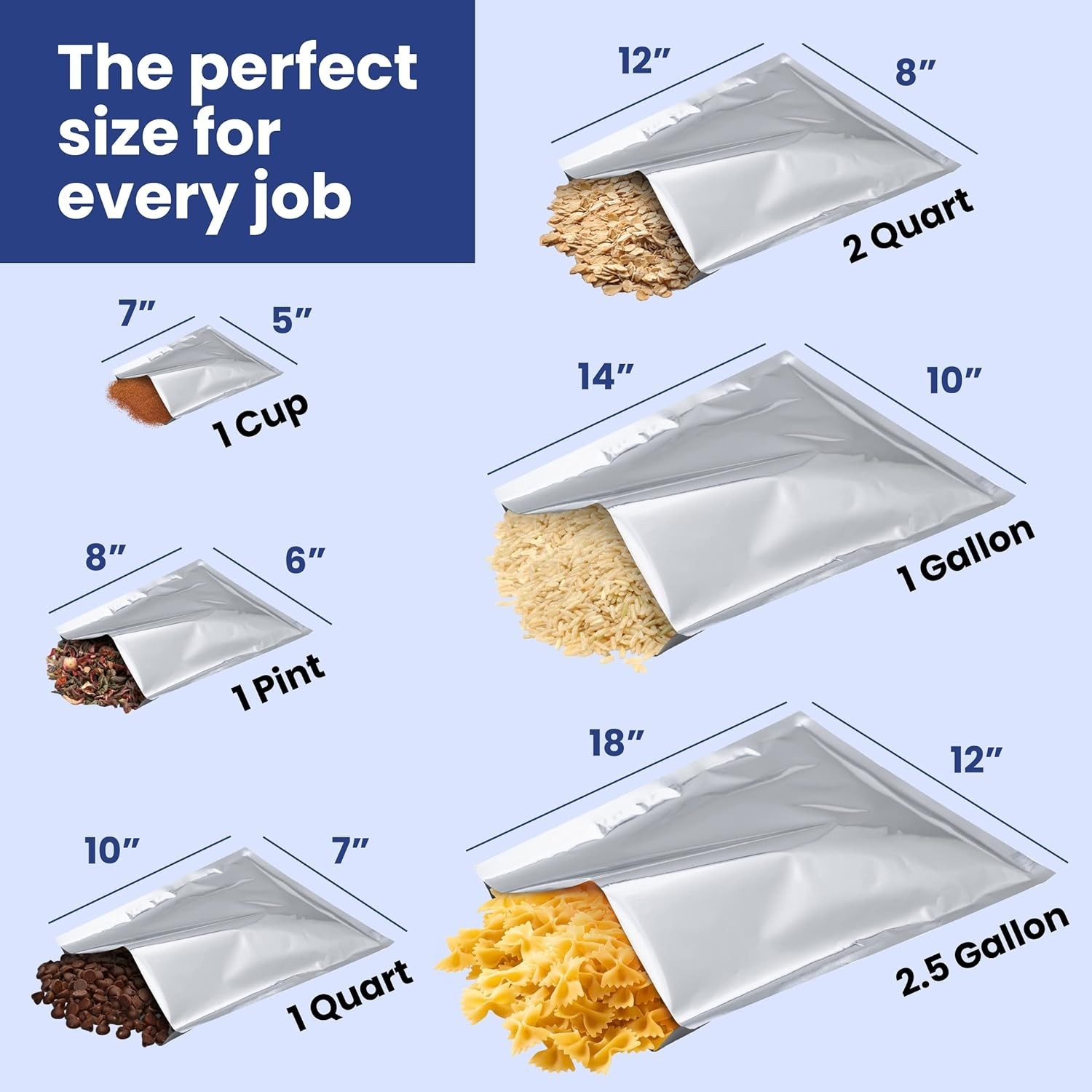 50 Count 1-Quart Mylar Bags with Labels, 5 Mil Total Thickness Long-Term 7x10 gallery
