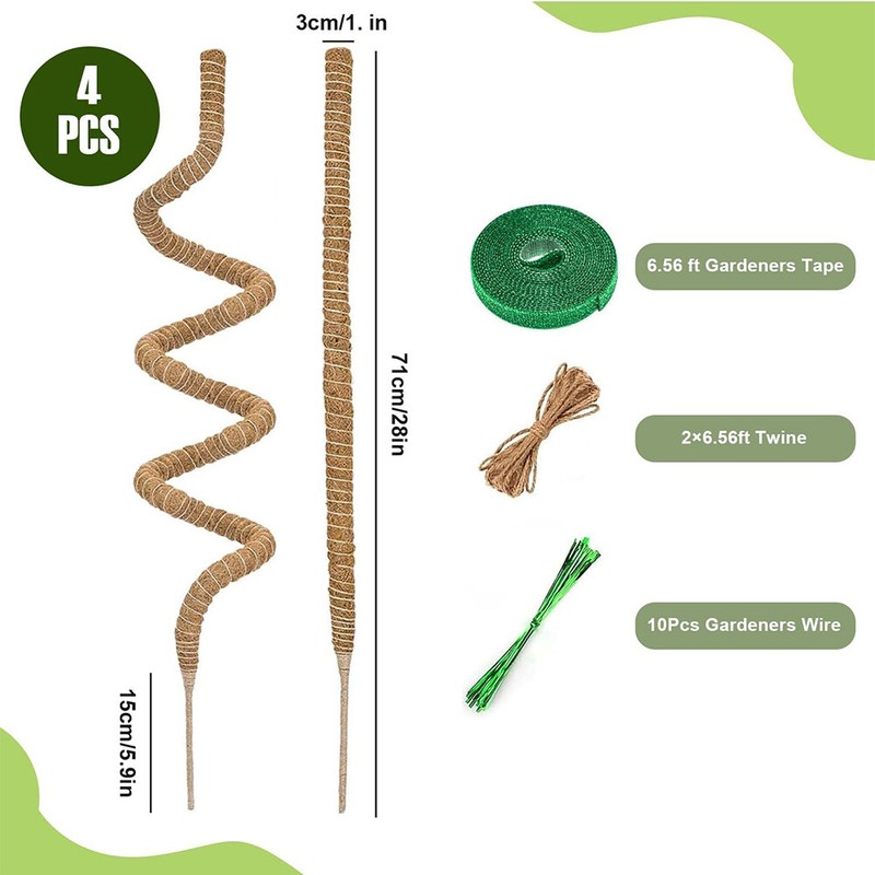4 Pack Bendable Moss Pole 28" for Monstera Climbing Plants Support Stakes Stick gallery