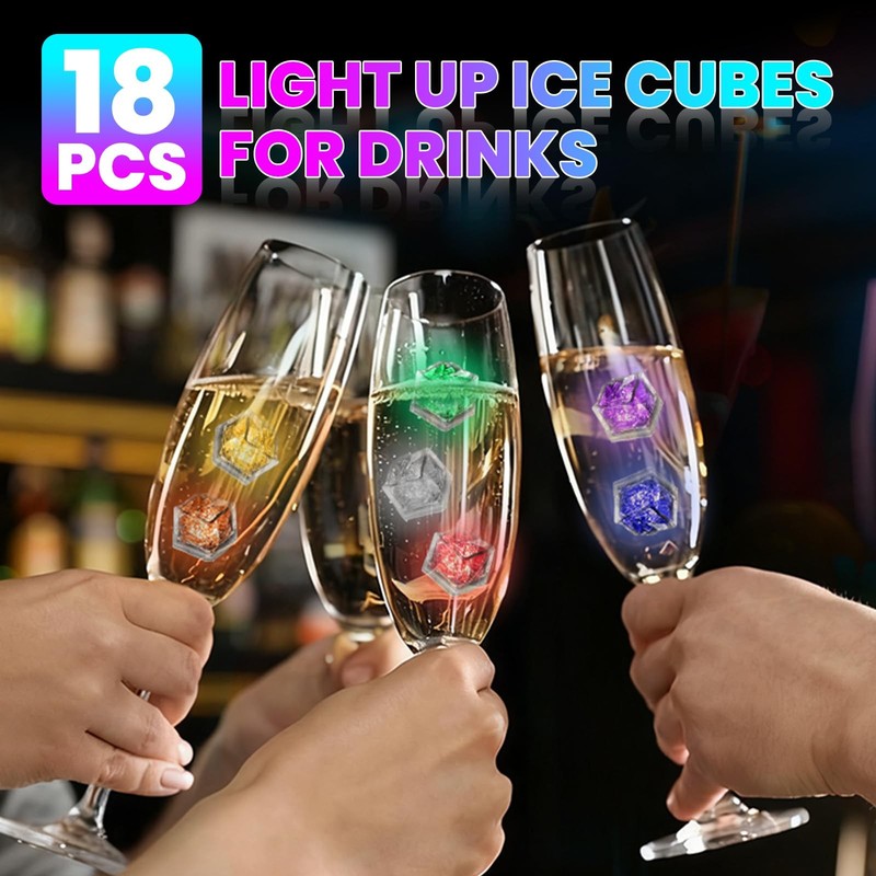 Light Up Ice Cubes, 18 Pack Multi Color Led Ice Cubes for Drinks IP67 Waterpr... gallery
