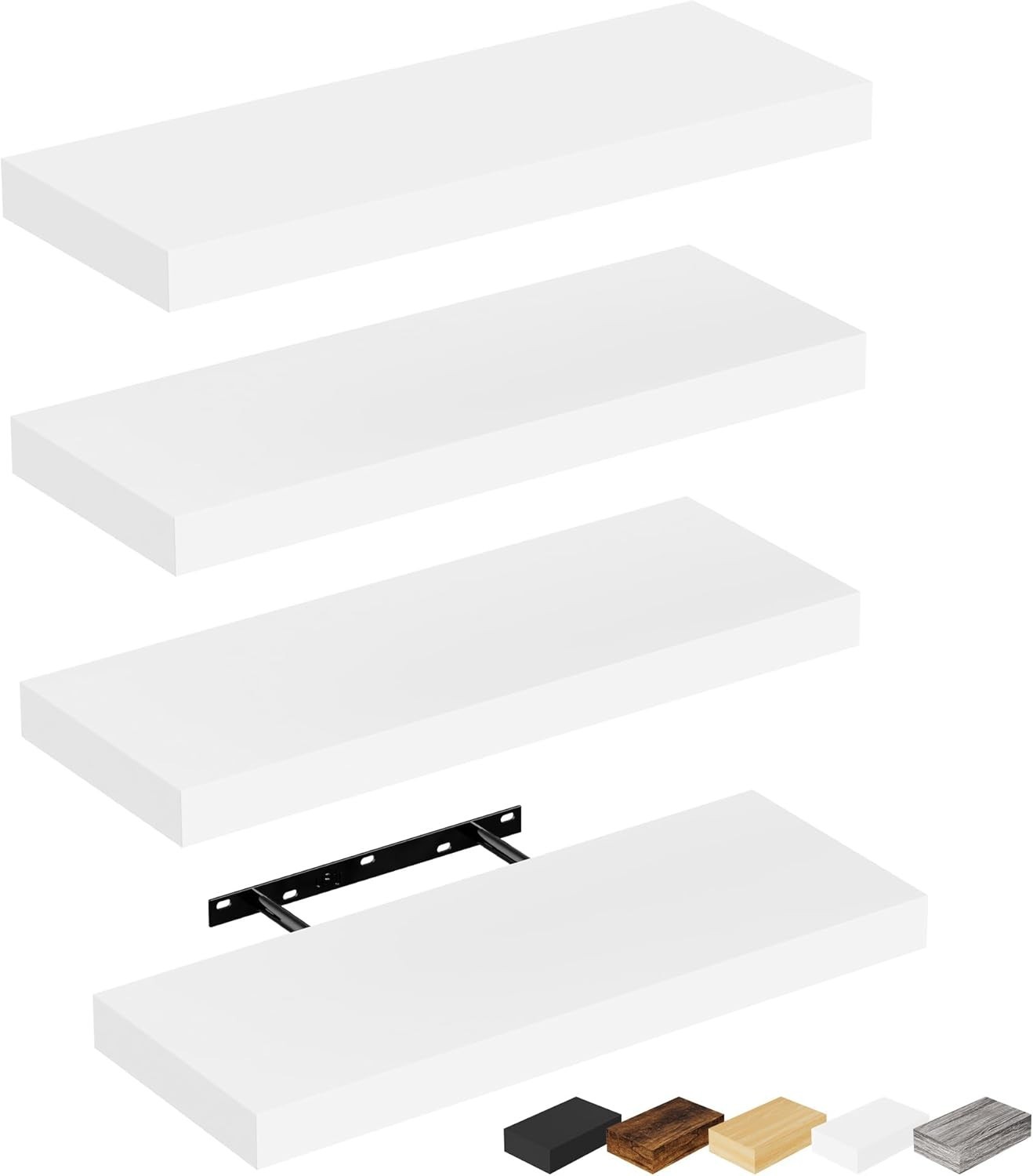 Floating Shelves Wall White Engineered Wood Wall Shelf Set of 4 16" Wall Mounted gallery