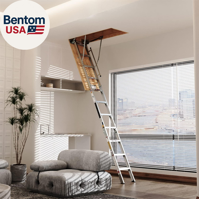 10FT Aluminum Attic Ladder Pull down System for 54" W X 22.5" H Opening, Attic A gallery