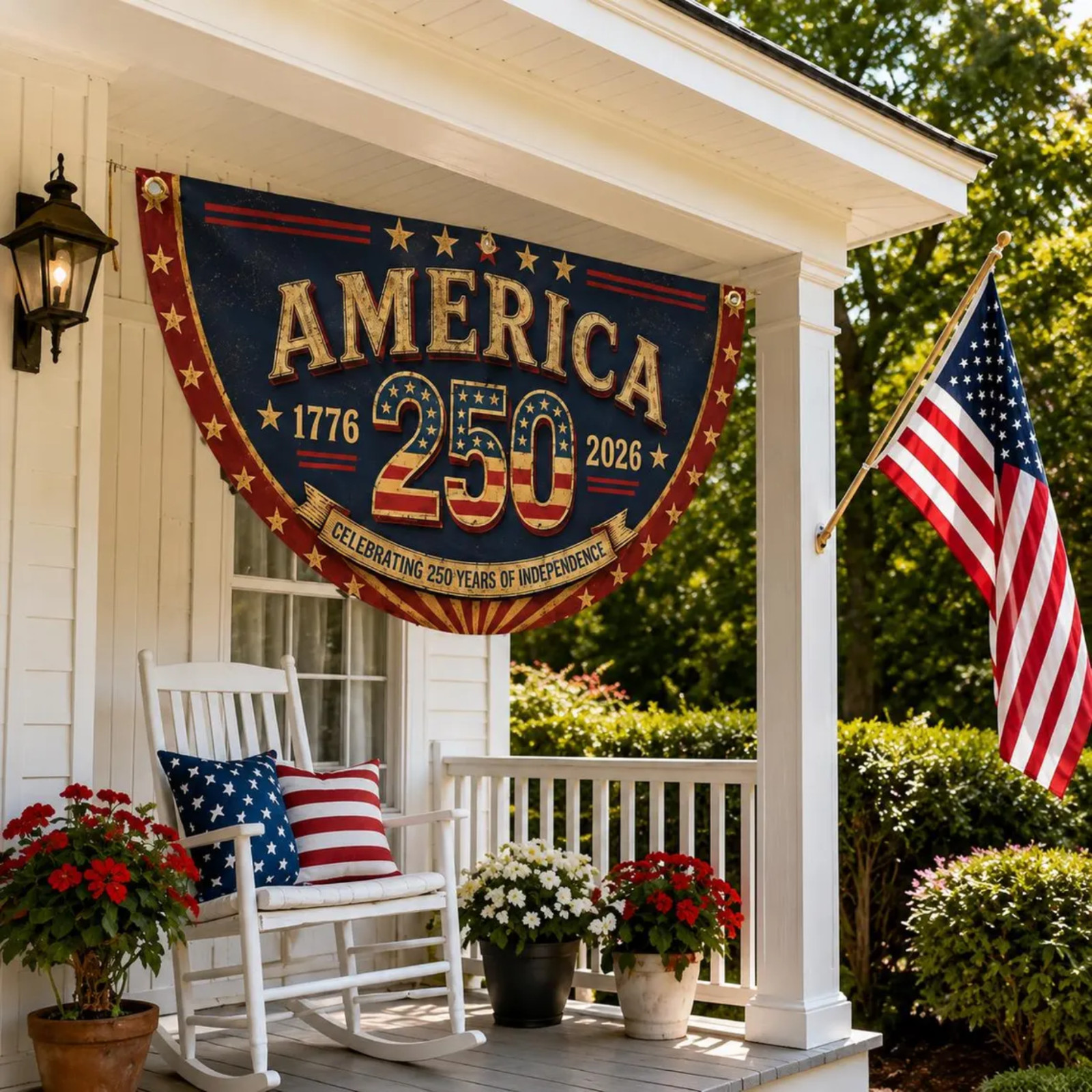 Retro 250th Anniversary Semicircle Fence Flag 1776-2026 Patriotic Yard Banner gallery