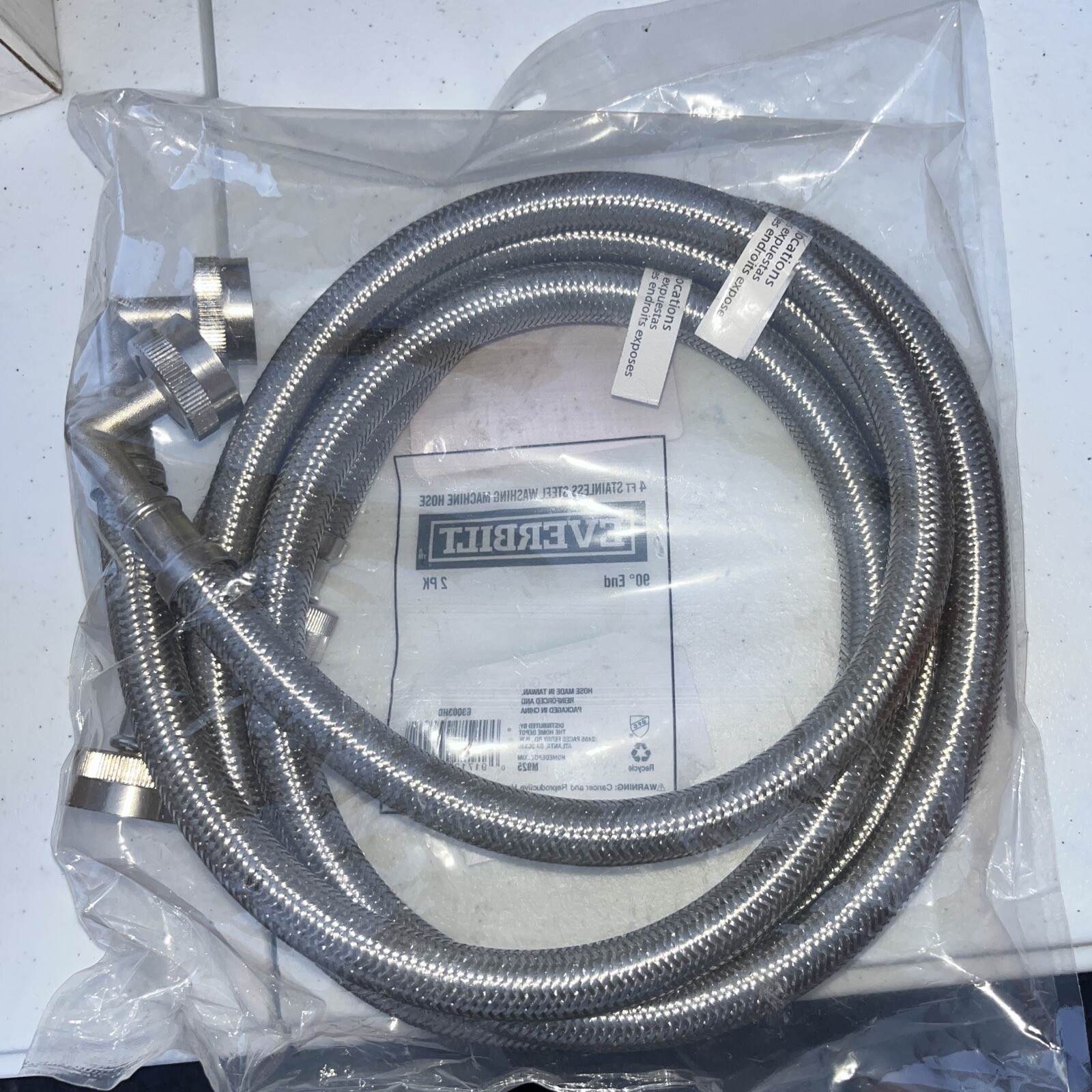 2 Everbilt Stainless Washing Machine Hoses 4 Ft 90 Degree End gallery