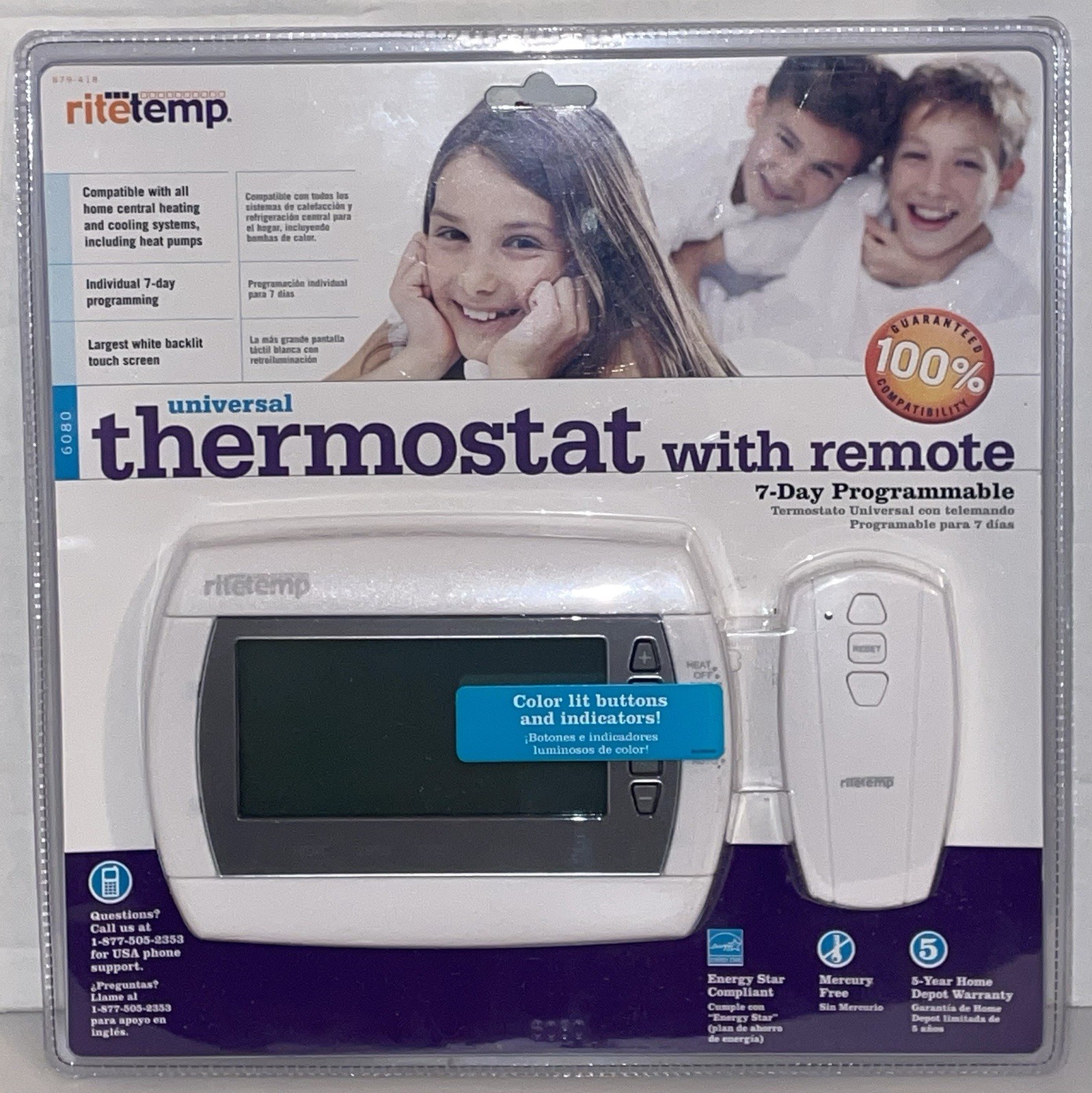 RiteTemp 6080 7-Day Programmable Universal Thermostat With Remote Brand New gallery