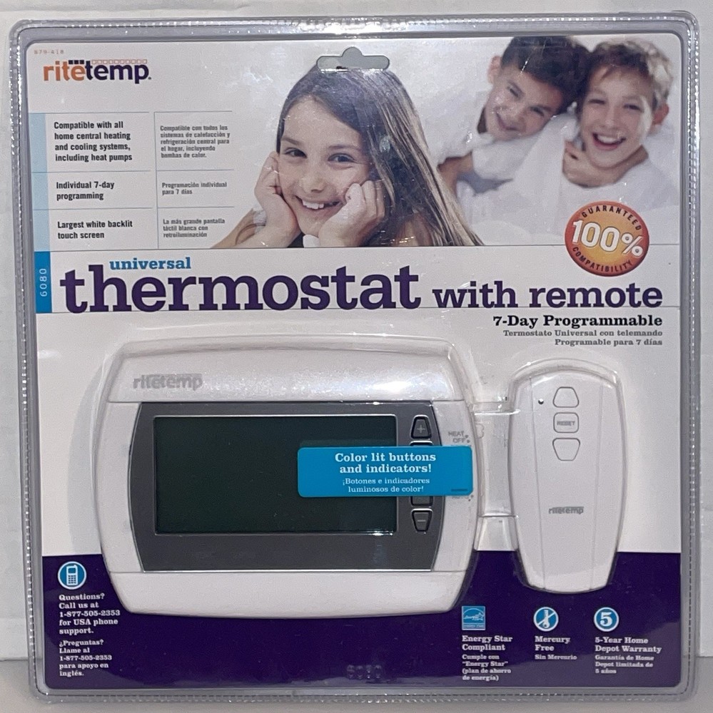 RiteTemp 6080 7-Day Programmable Universal Thermostat With Remote Brand New