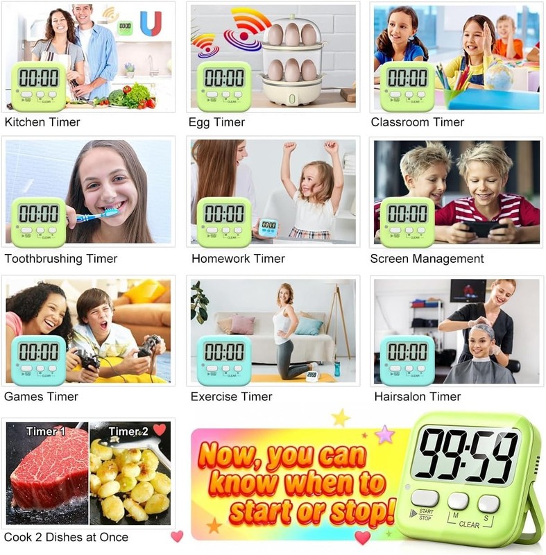 Easily Readable Countdown Timers - 2 Pack Digital Solution for Cooking & Kids gallery
