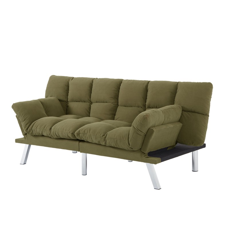 Corduroy 2 Seater Sofa Futon Sleeper Sofa Bed Loveseat For Small Apartment Green gallery