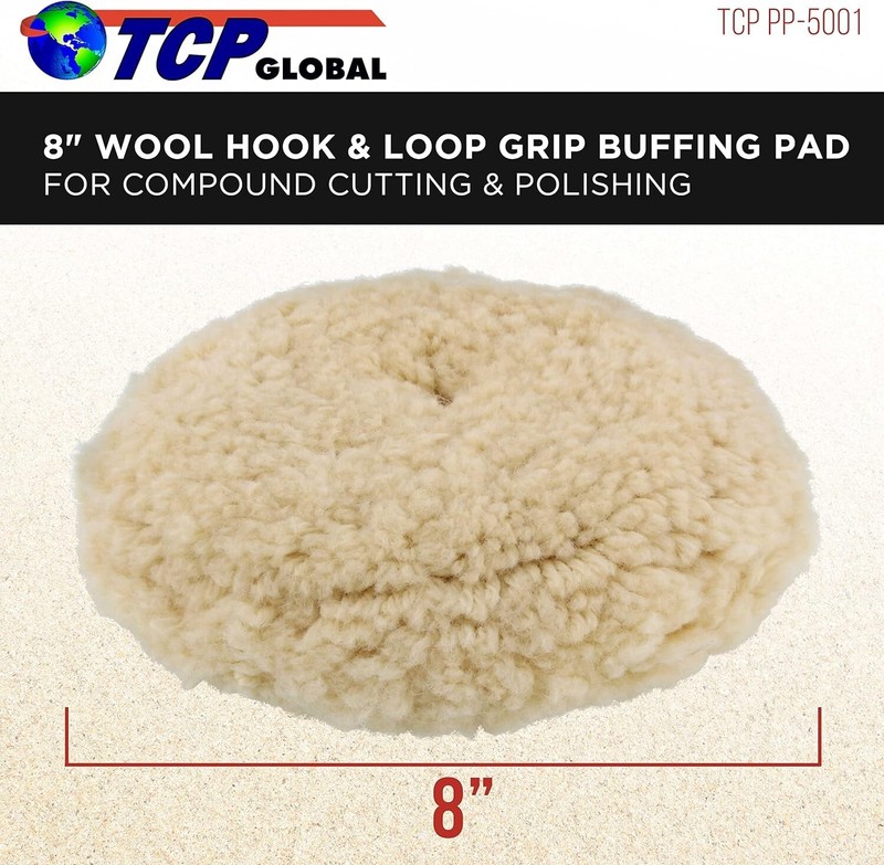 8" 100% Wool Hook & Loop Grip Buffing Pad for Compound Cutting & Polishing - ... gallery