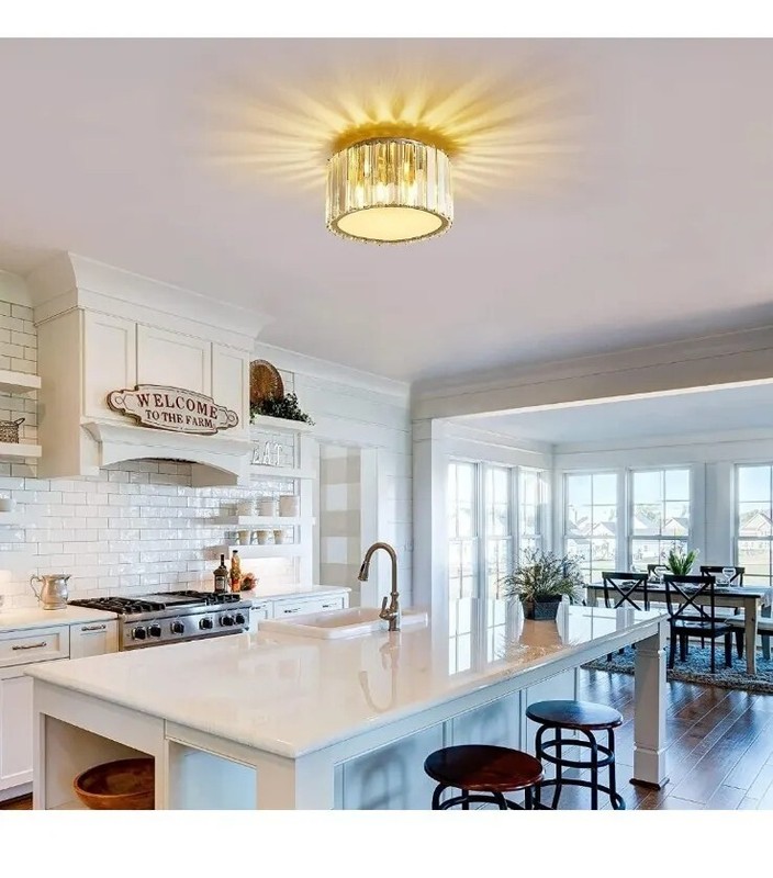 Fancy Crystal Ceiling Light Fixture Mini Flush Mount Chandelier G9 Socket -Gold gallery