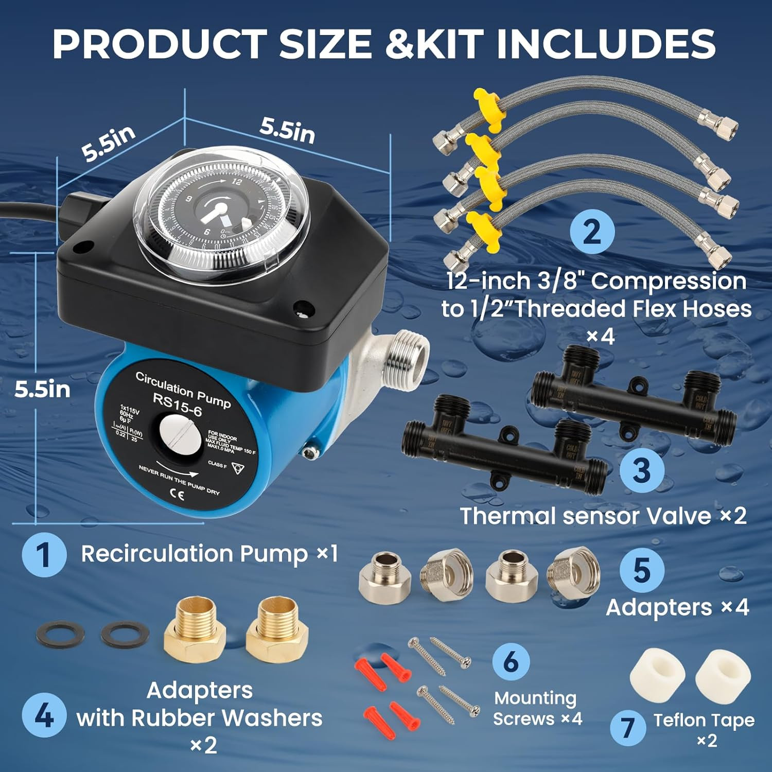 Hot Water Recirculating Pump Kit for Tank Water Heaters – Programmable Timer, Tw gallery
