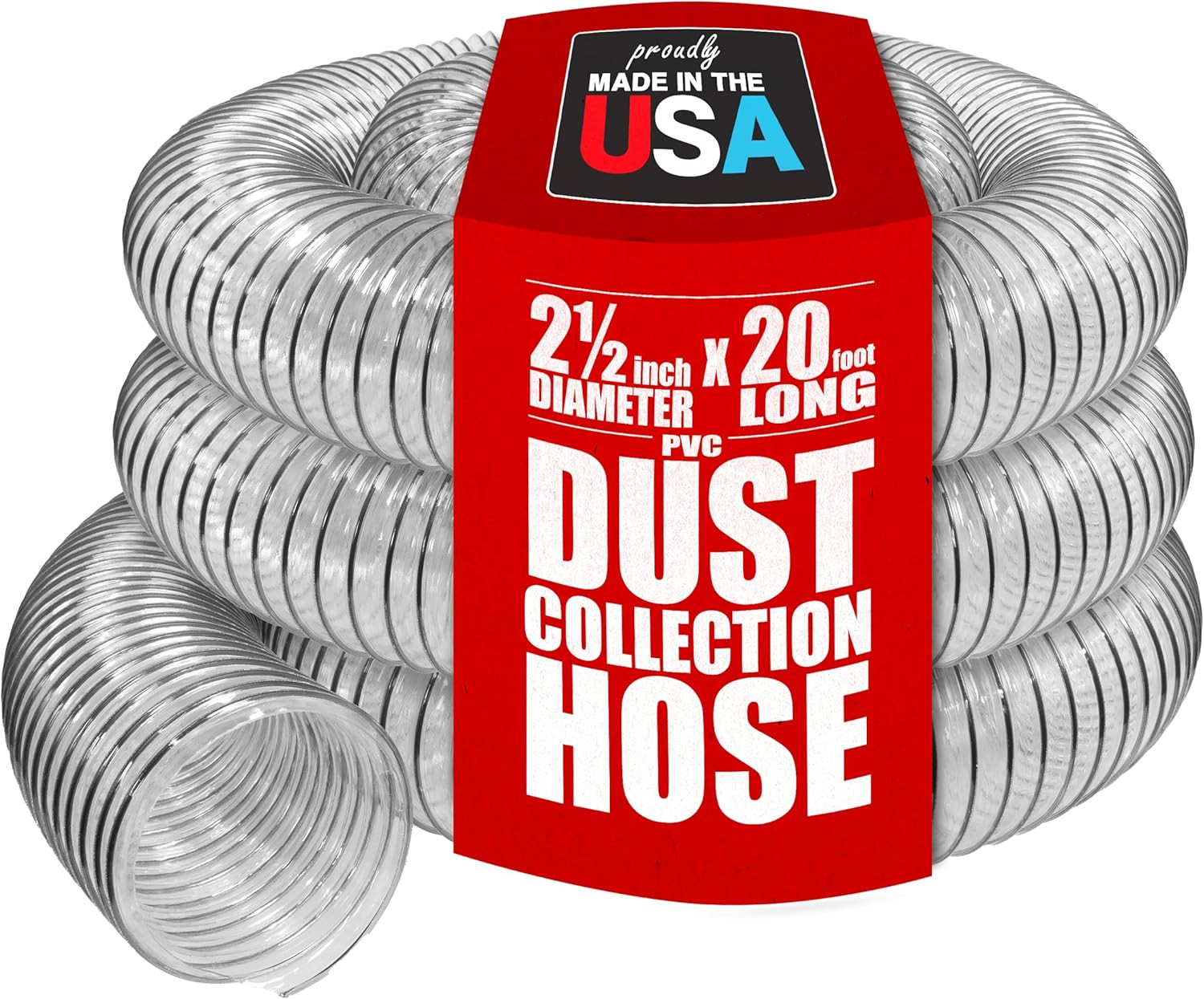 2-1/2" X 20' PVC Dust Collection Hose, Puncture Resistant, Carbon Steel Wire, Cl gallery