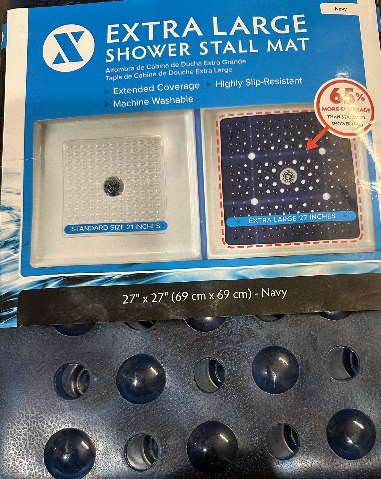🔥65% MORE COVERAGE! SlipX Solutions Navy Blue Extra Large Shower Mat gallery