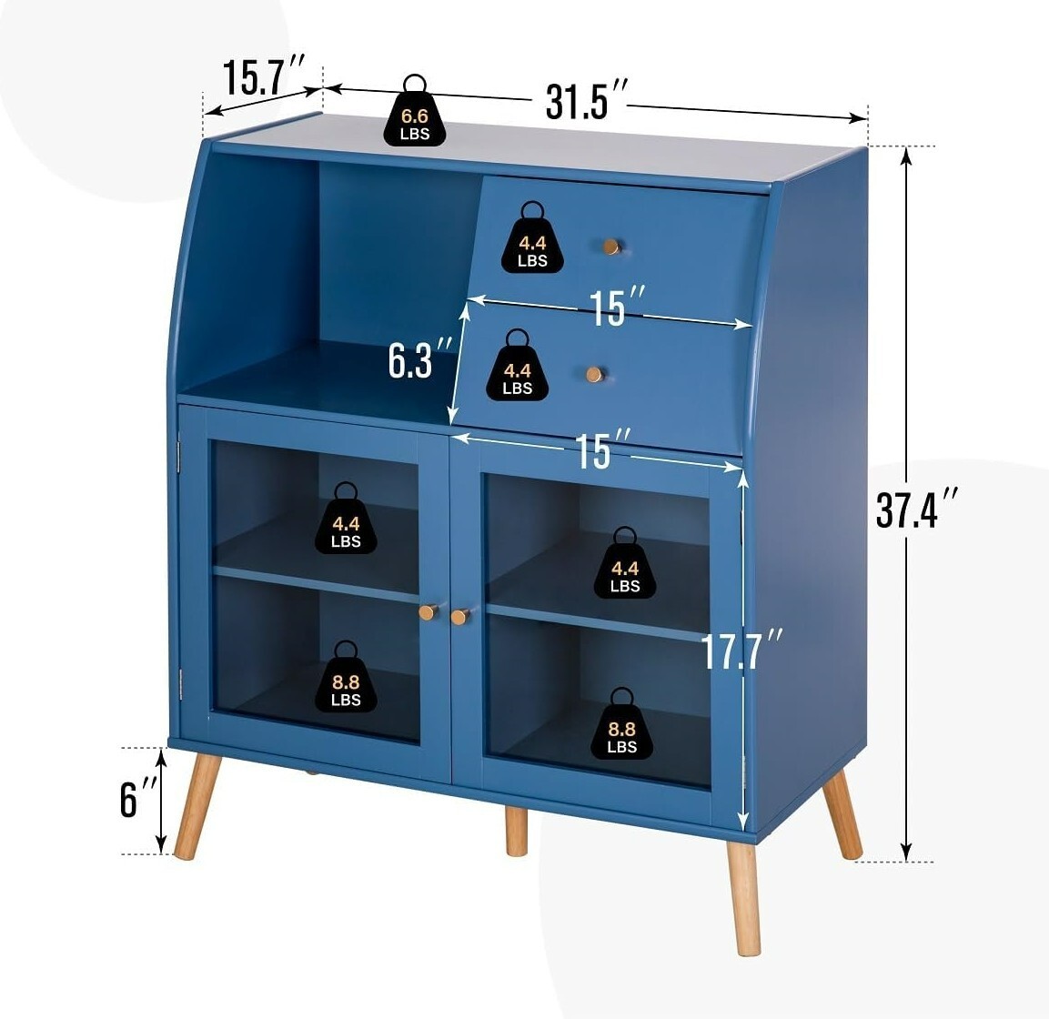 Storage Cabinet Blue Cabinet with Glass Doors Sideboard Display Cabinet Bedroom gallery
