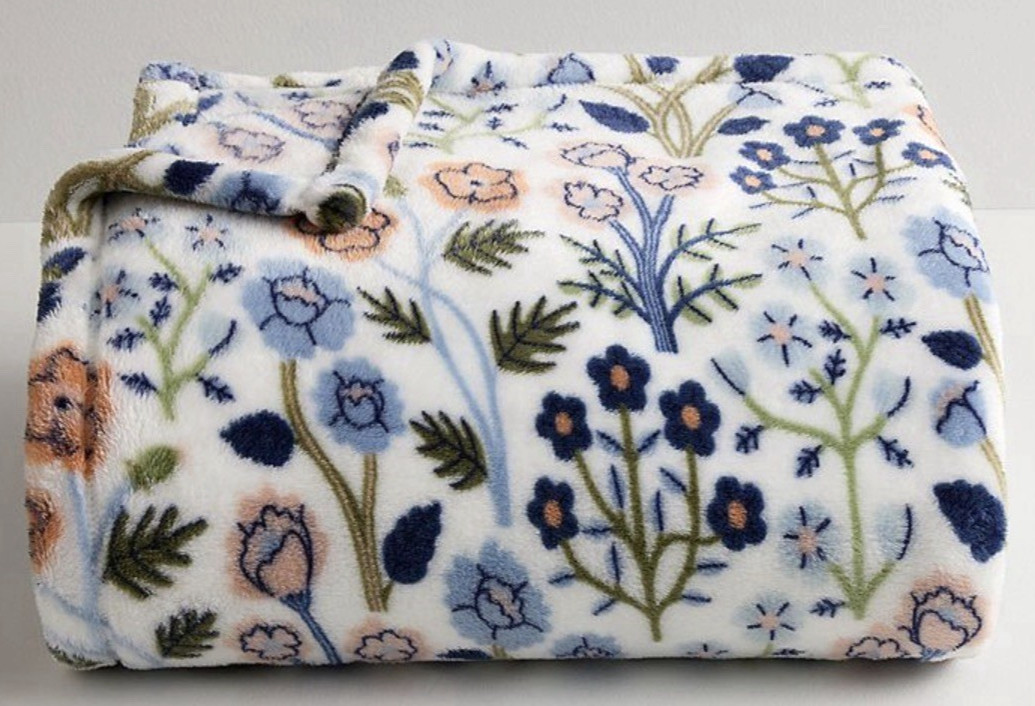 Blue FLORAL Flowers 5x6 ft Oversized Plush Warm THROW BLANKET The Big One® NEW! gallery