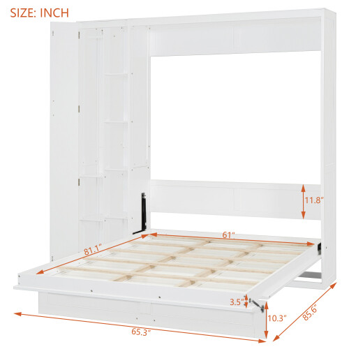 Full Queen Size Murphy Bed Wall Beds with Wardrobe Storage Shelves & LED Lights gallery