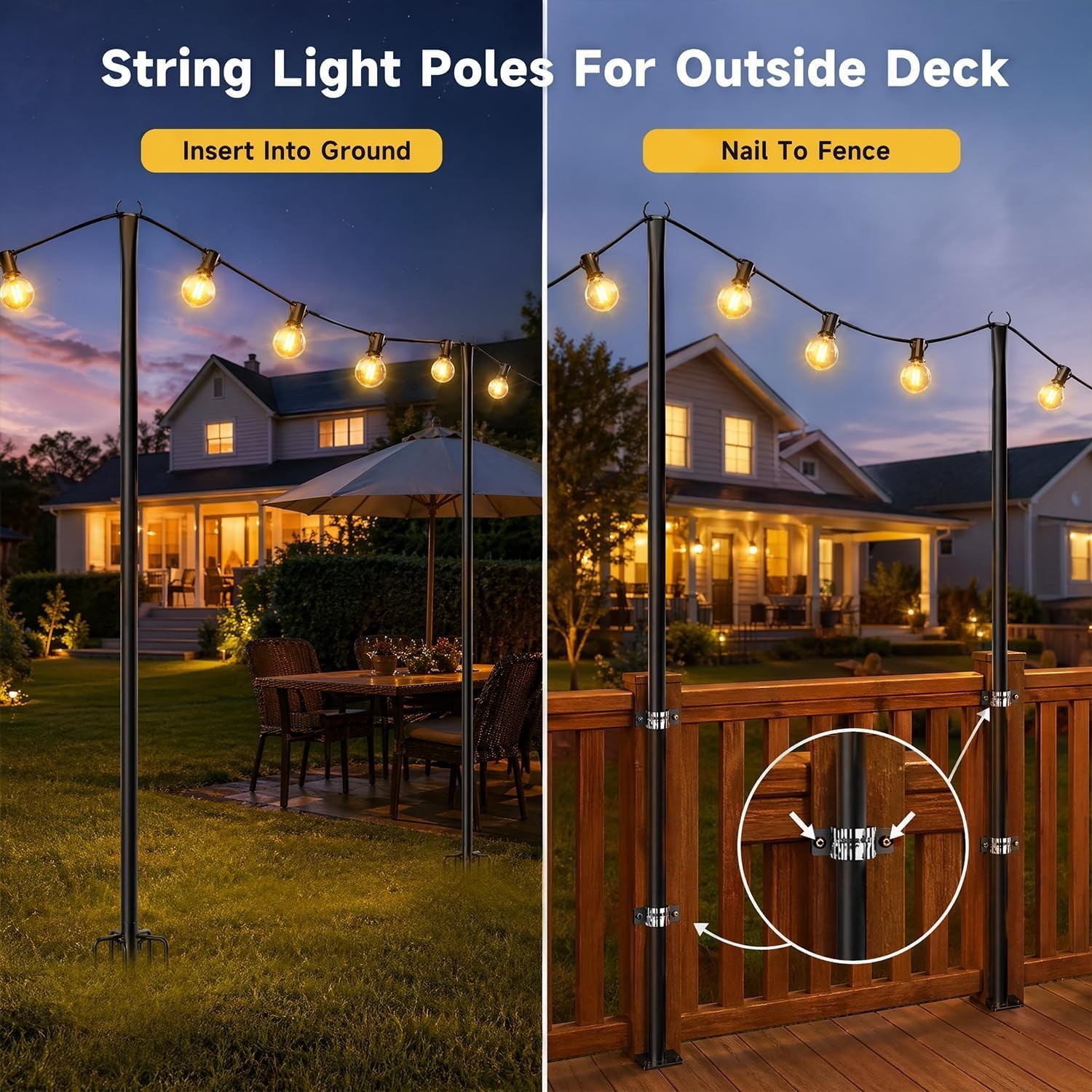 NEW 6 Pack 9FT String Light Poles Outdoor Metal Hanging Patio Garden Party gallery