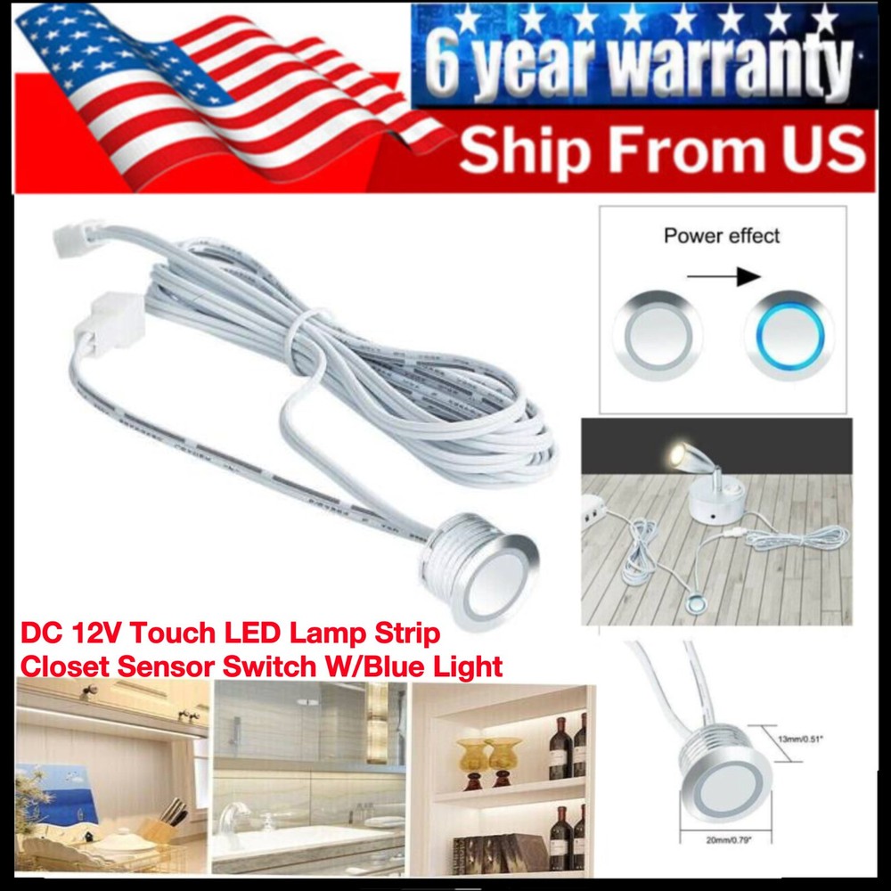 Mini DC 12V Touch Dimmable LED Lamp Strip Closet Sensor Switch With Blue Light