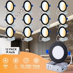 12 Pack 4″ LED Recessed Panel Downlight 5CCT Ceiling Light Dimmable Night Light