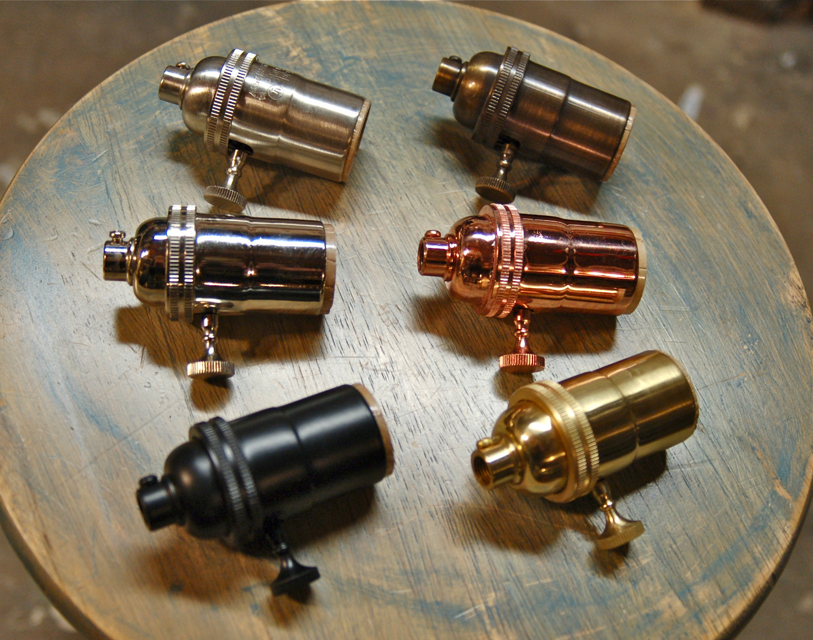 Solid Brass Light Socket 6 Finishes, Vintage Industrial Lamps Pendants 3way Knob gallery