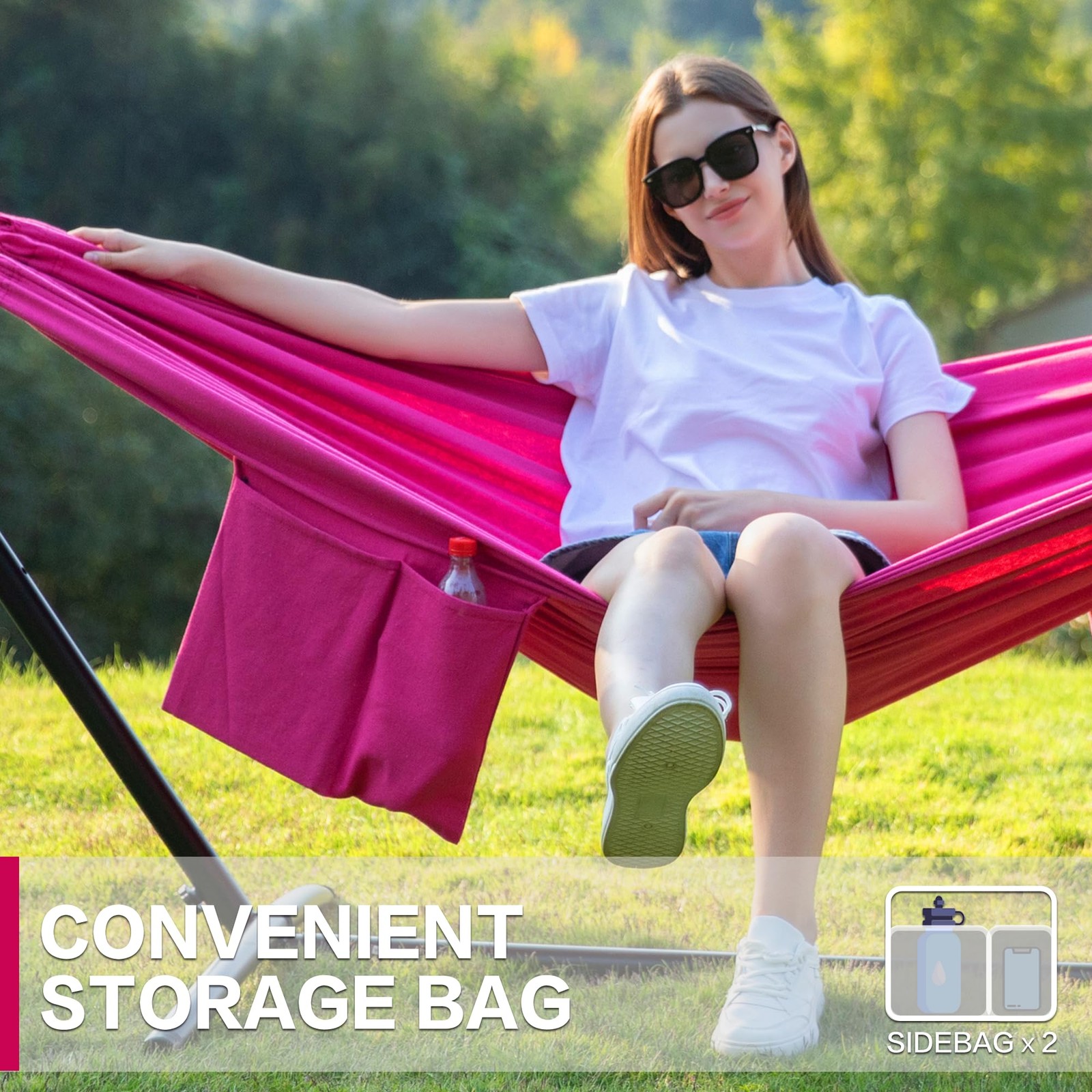 Double Hammock 450 lb Capacity Portable Heavy Duty Steel Stand Rose Pink PNAEUT gallery