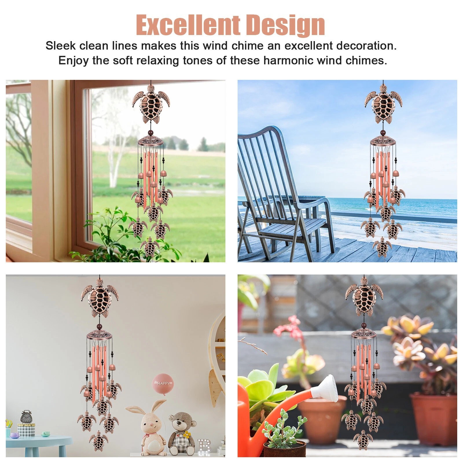 Sea Turtle Wind Chimes for Outside, Large Turtle Garden Decor, Unique Sea Animal gallery