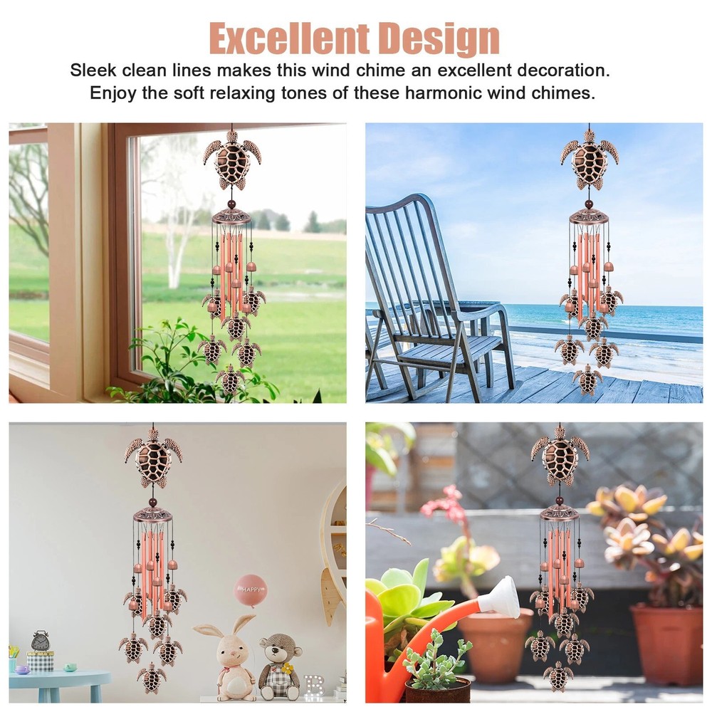 Sea Turtle Wind Chimes for Outside, Large Turtle Garden Decor, Unique Sea Animal