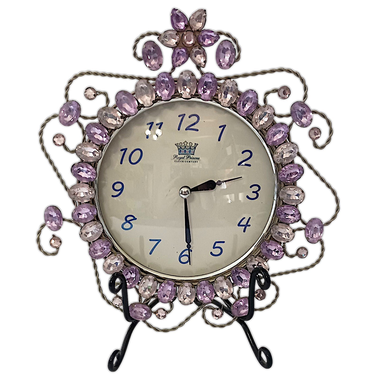 Royal Princess Gemstone Wall Clock Purple Aluminum Scrollwork Fairy WORKS GREAT gallery