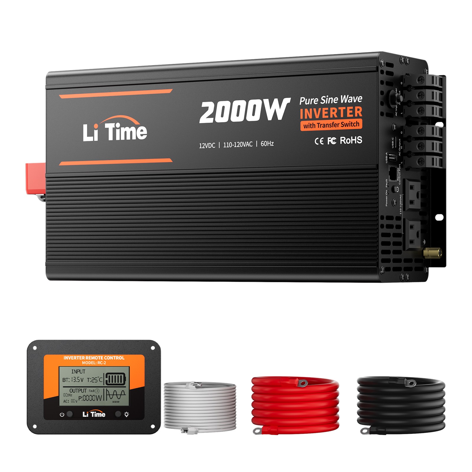 LiTime 2000W Pure Sine Wave Inverter 12V DC to 110V/120V AC with ATS Function gallery