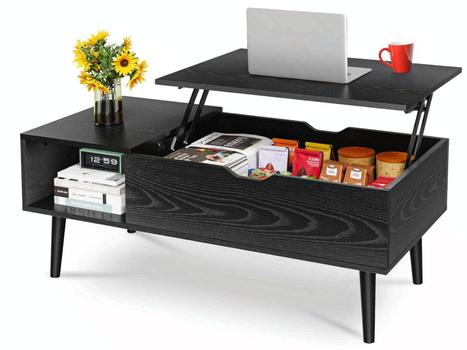 OLIXIS Lift Top Coffee Table w/ Storage Shelf Hidden Compartment Black gallery
