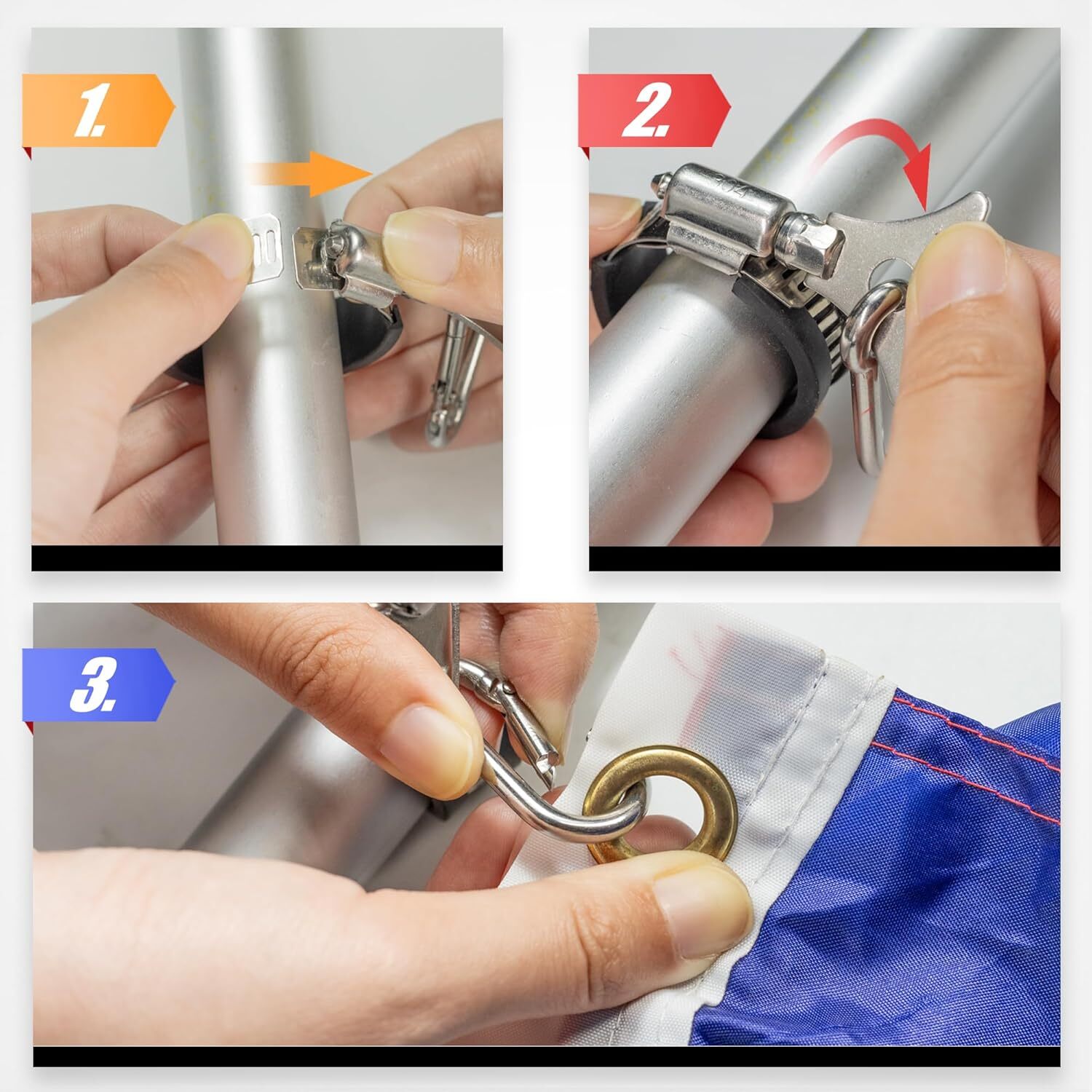 Anley 4 Pack Flagpole Clamp and Clip Kit Stainless Steel Metal Hose Clamp Rings gallery