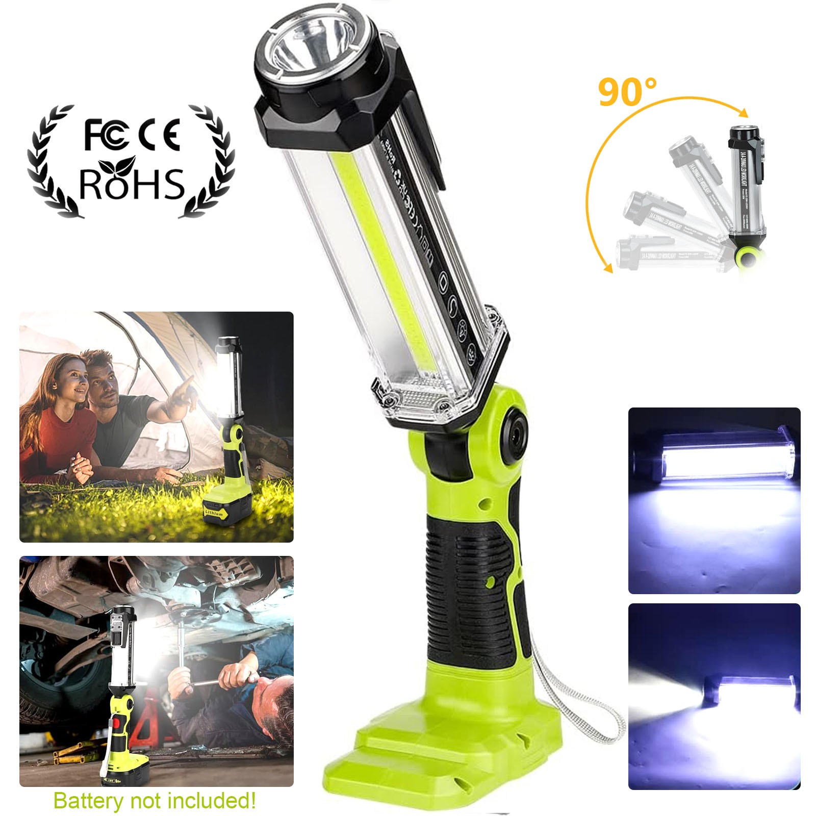 Cordless LED Work Light for Ryobi 18V ONE+ Plus Li-ion Battery 2000LM Flashlight gallery