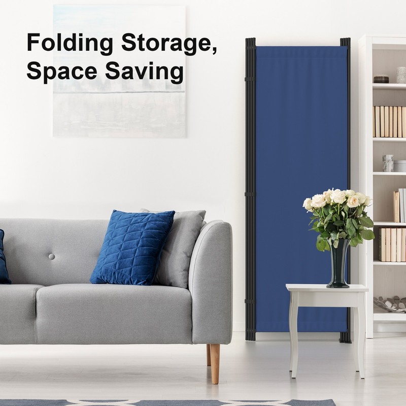 Room Divider 4 Panel Folding Privacy Screen Portable Wall Partition 88"W, Blue gallery