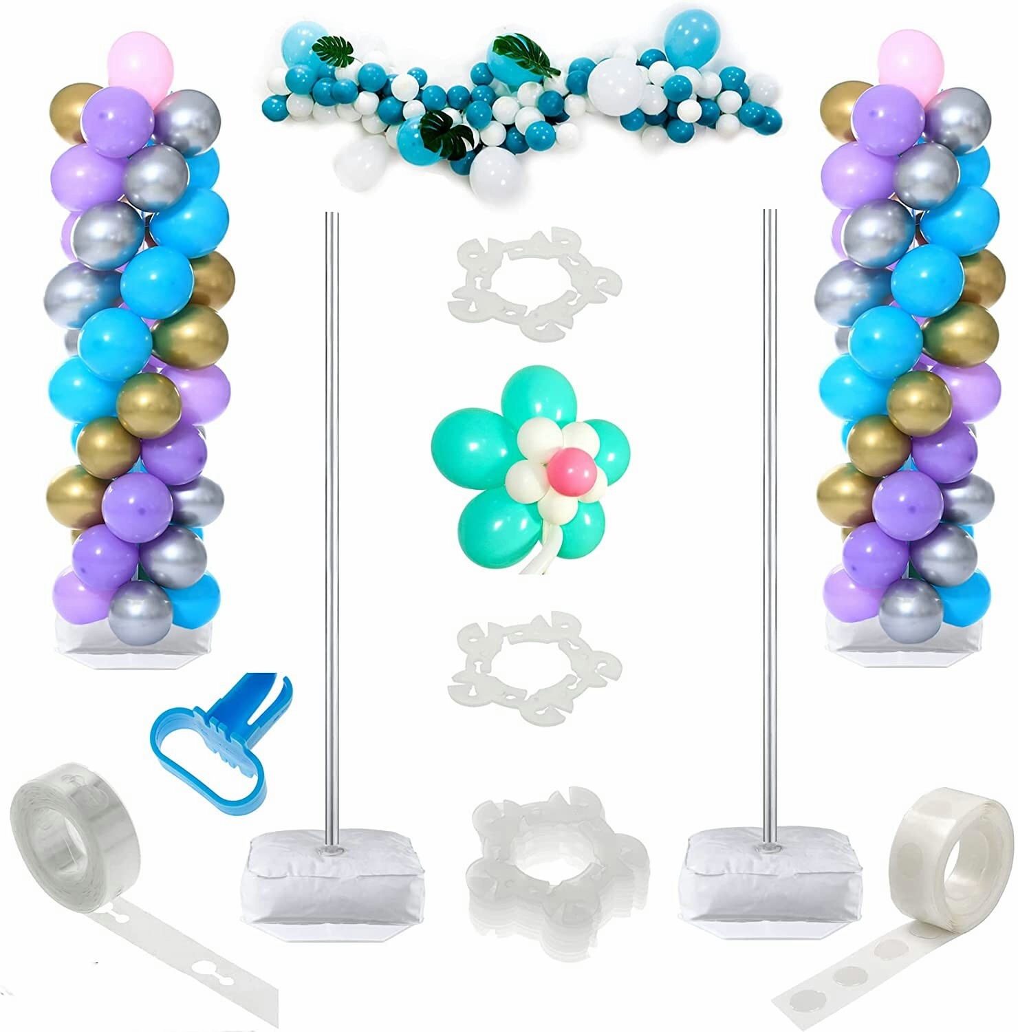 2 Set Balloon Column Stand Kit with Extendable Metal Pole and Heavy Water Bases gallery