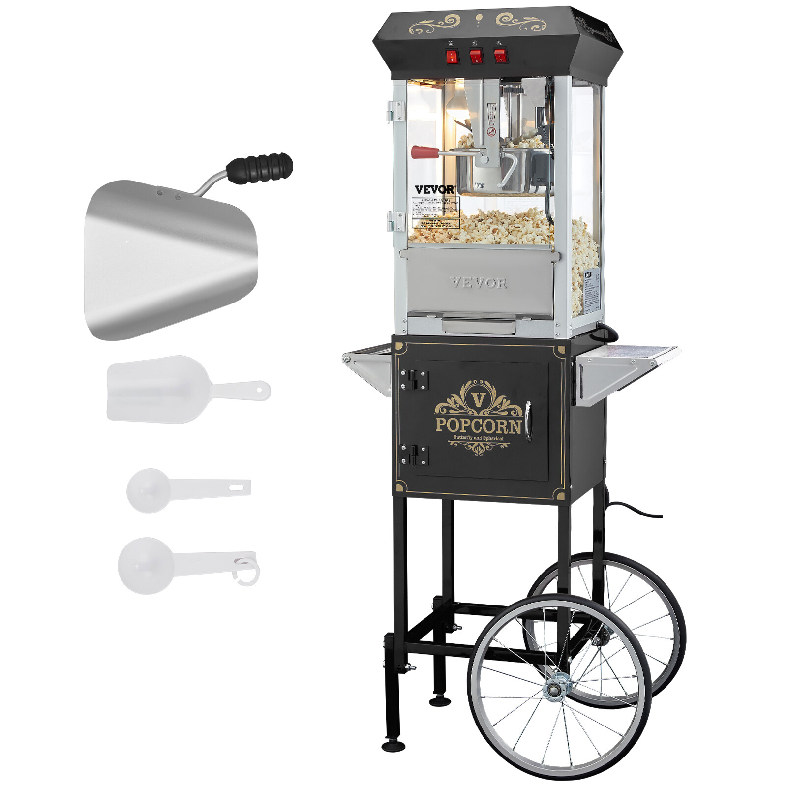 Popcorn Popper Machine with Cart Popcorn Maker 850W 8 Oz 48 Cups Black gallery