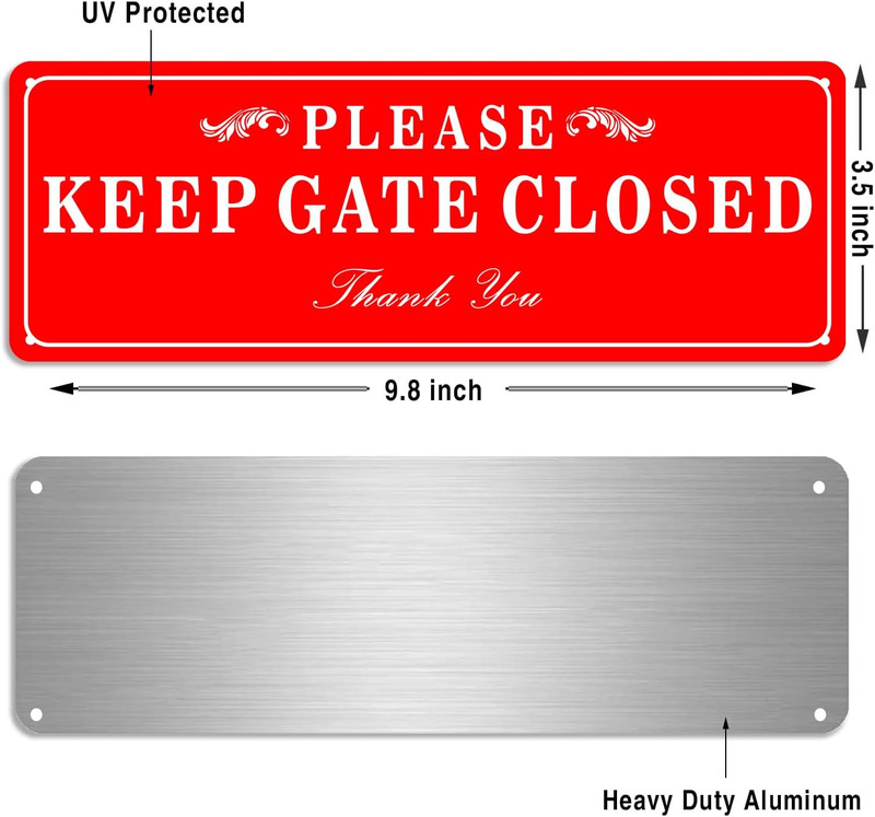 2 Pack Please Keep the Gate Closed Matal Sign - Brushed Aluminium Durable Ink - gallery