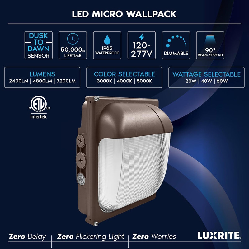 Dimmable 20/40/60W LED Wall Pack Light with Photocell, 3CCT, 2 Pack gallery