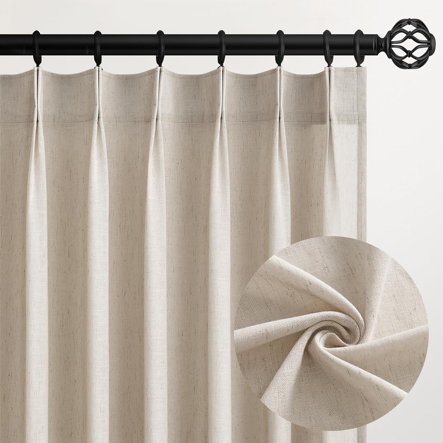 102 Inches Long Oatmeal Colored Pinch Pleat Sheer Curtains with Hooks,Back Tab gallery