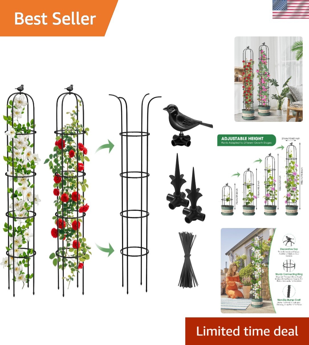 Simple to Assemble 6.2ft Garden Trellis Set - Ideal for Climbing Plants & Decor gallery