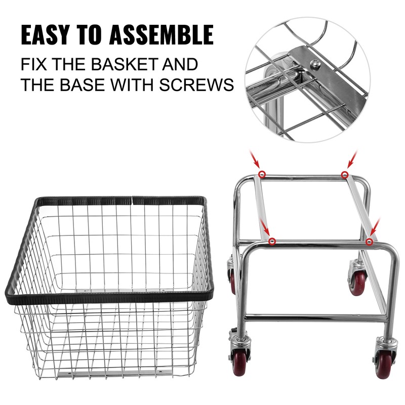 VEVOR Wire Laundry Cart Wire Laundry Basket 2.5 Bushel Heavy Duty w/ 4'' Wheels gallery