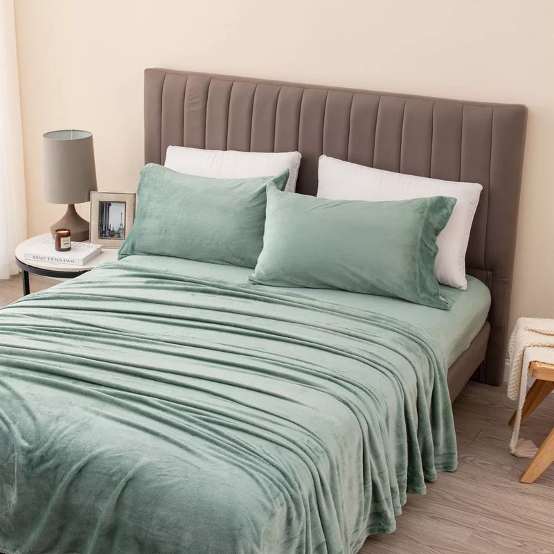 Isla Jade Twin Velvet Plush Solid Sheet Set Light Teal Green: Microfiber, gallery