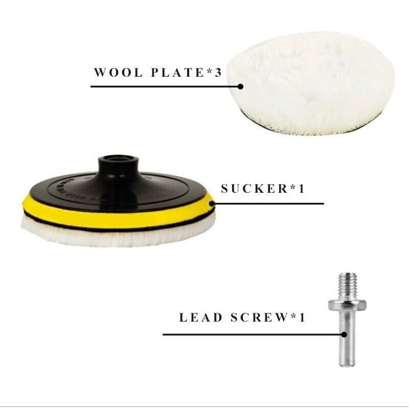 5PCS 6" Buffing Polishing Pad Wool Wheel Mop Kit For Car Polisher Drill Adapter gallery