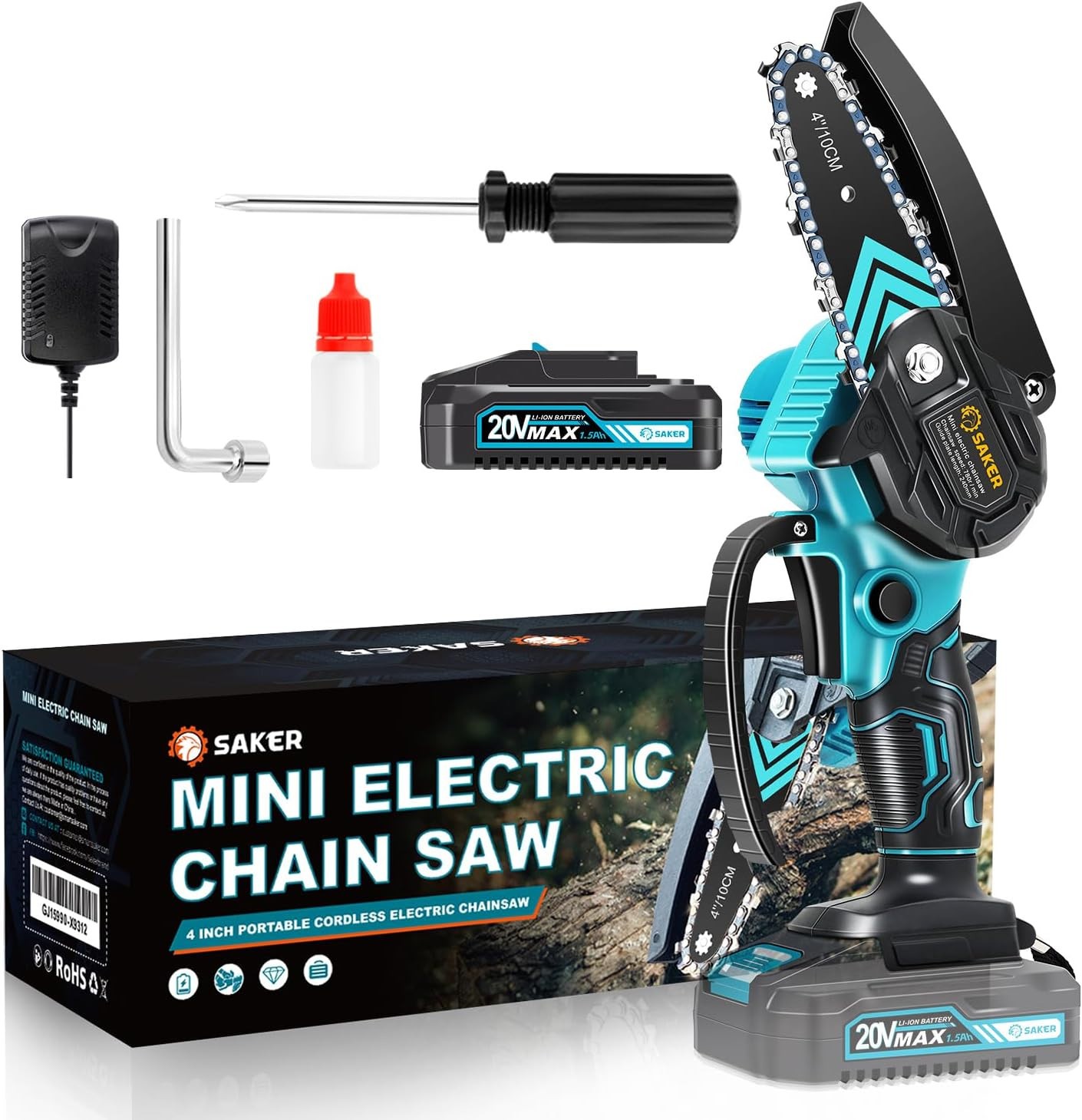 Saker Mini Electric Chainsaw 4" Portable Cordless Handheld High Efficiency E-1 gallery