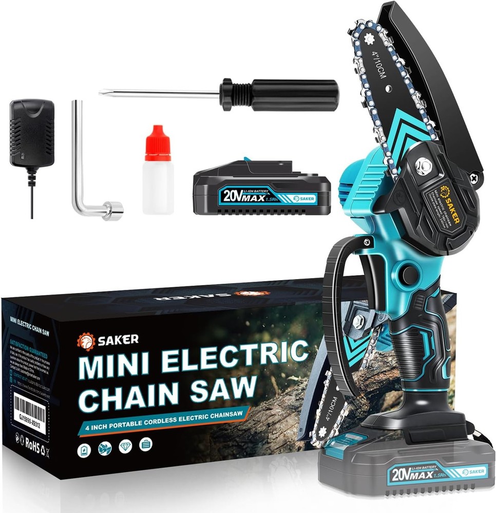 Saker Mini Electric Chainsaw 4" Portable Cordless Handheld High Efficiency E-1