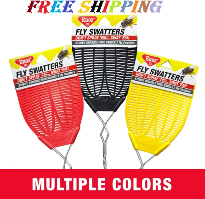 (3 pack)Enoz Fly Swatter, Wire Handled Plastic Fly Swatter, Assorted Colors,2 ct gallery