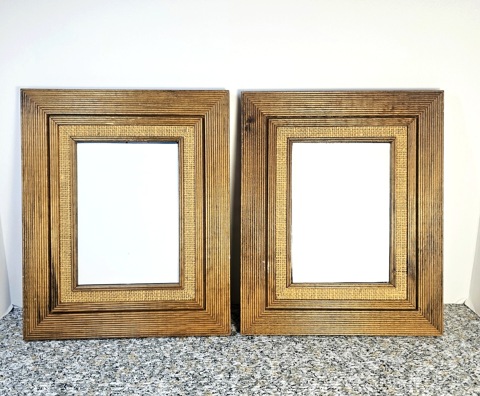 Pair Cottagecore Boho Rattan Bamboo Look Solid Wood Picture Frame 5x7 Rustic Vtg gallery