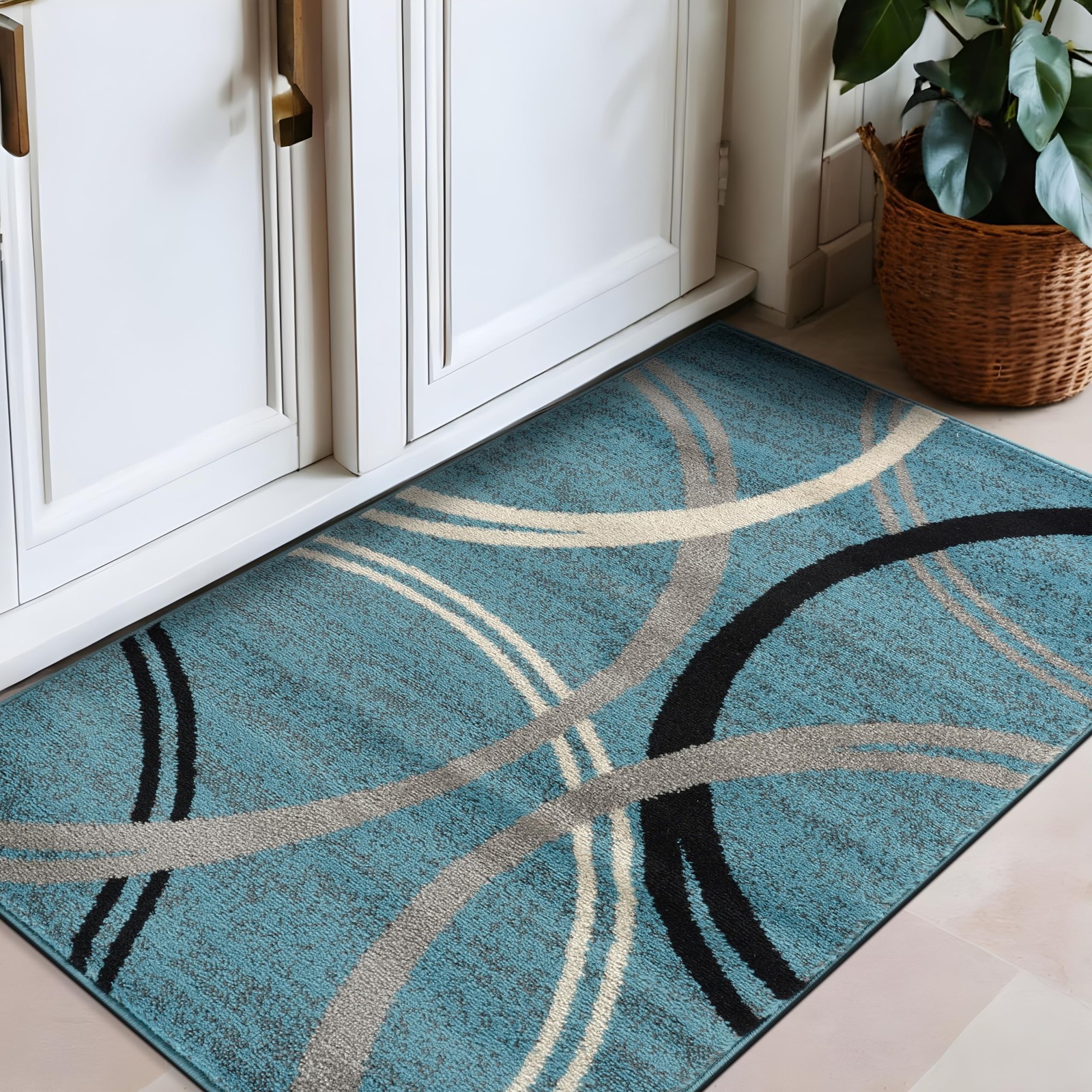 Blue Rectangular Area Rug 2 7 X 4 Soft Durable Polypropylene For Indoor Use gallery