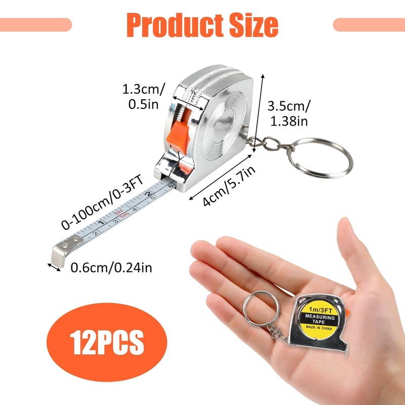 12 Pack 3ft Mini Tape Measure Keychain, Sliver Portable Retractable gallery