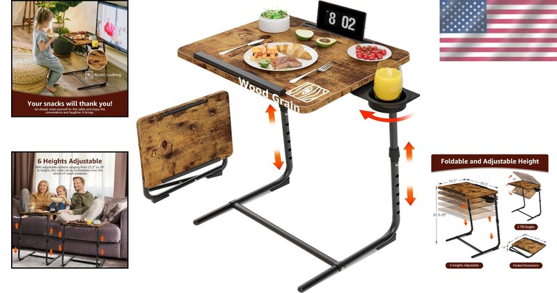 Folding TV Tray Table Adjustable Slim Modern Dinner Stand with Cup Holder gallery