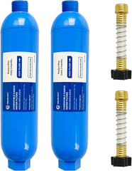 2 Pack RV Inline Water Filter with 2 Flexible Hose Protector, Reduce Bad Taste,