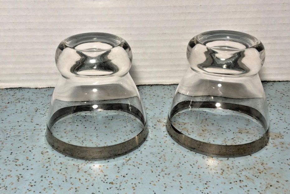 MCM (5) 4-OZ WHISKEY & (2) 5-OZ ROCKS GLASSES SILVER TOP BAND BALL KNOB BOTTOM gallery